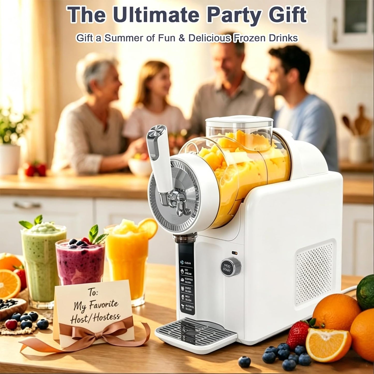 Slushie Machine for Home, No Ice Needed Slushy Machine & Frozen Drink Machine, 6 Presets, Real-Time Temp Display, Auto-Clean Slushy Maker Machine for Margaritas, Frappes, Milkshakes, Party Size(White)