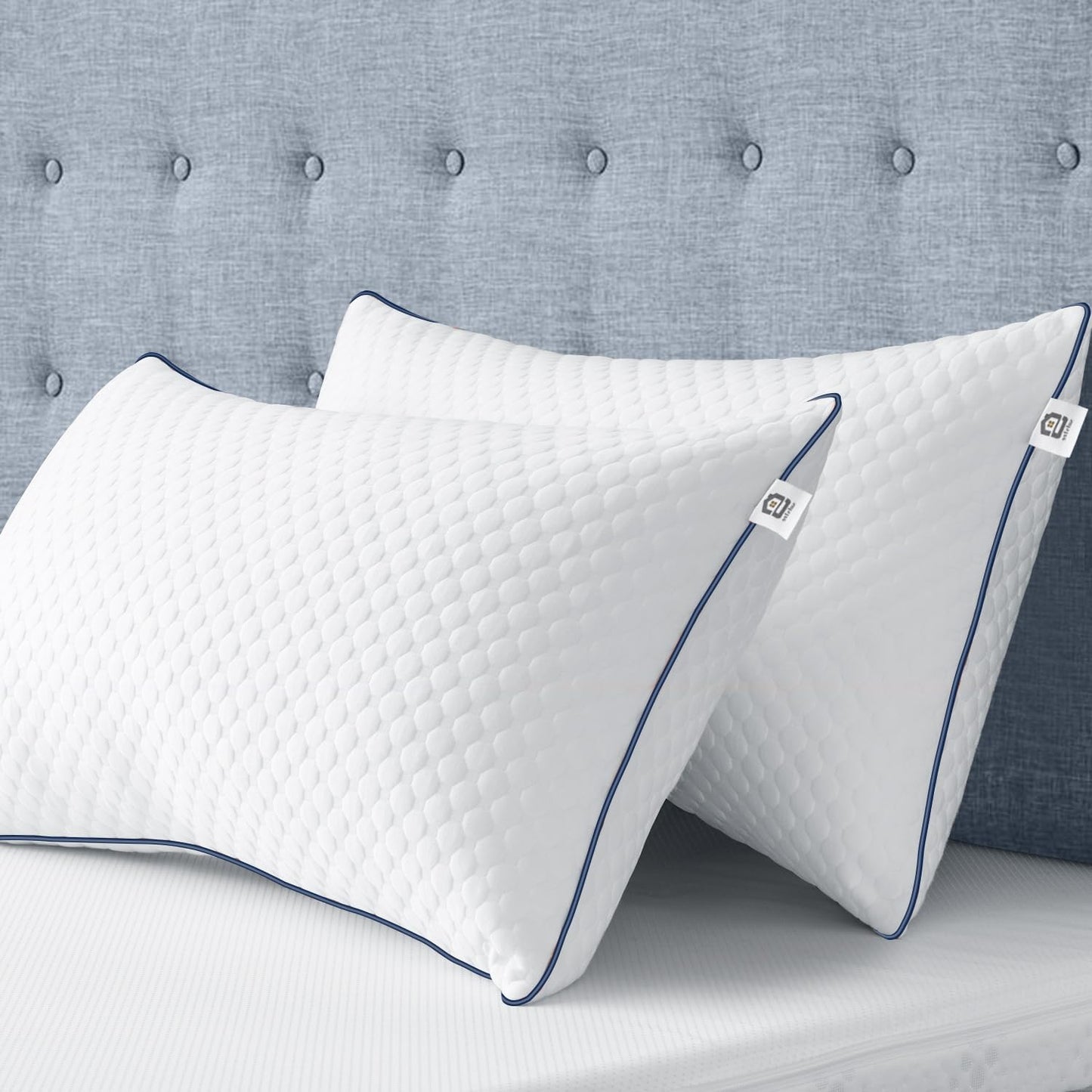 Shredded Memory Foam Pillows King Size Set of 2, King Pillows for Sleeping 2 Pack, Adjustable Firm Pillows for Side Back Stomach Sleepers, Washable Support Bed Pillows