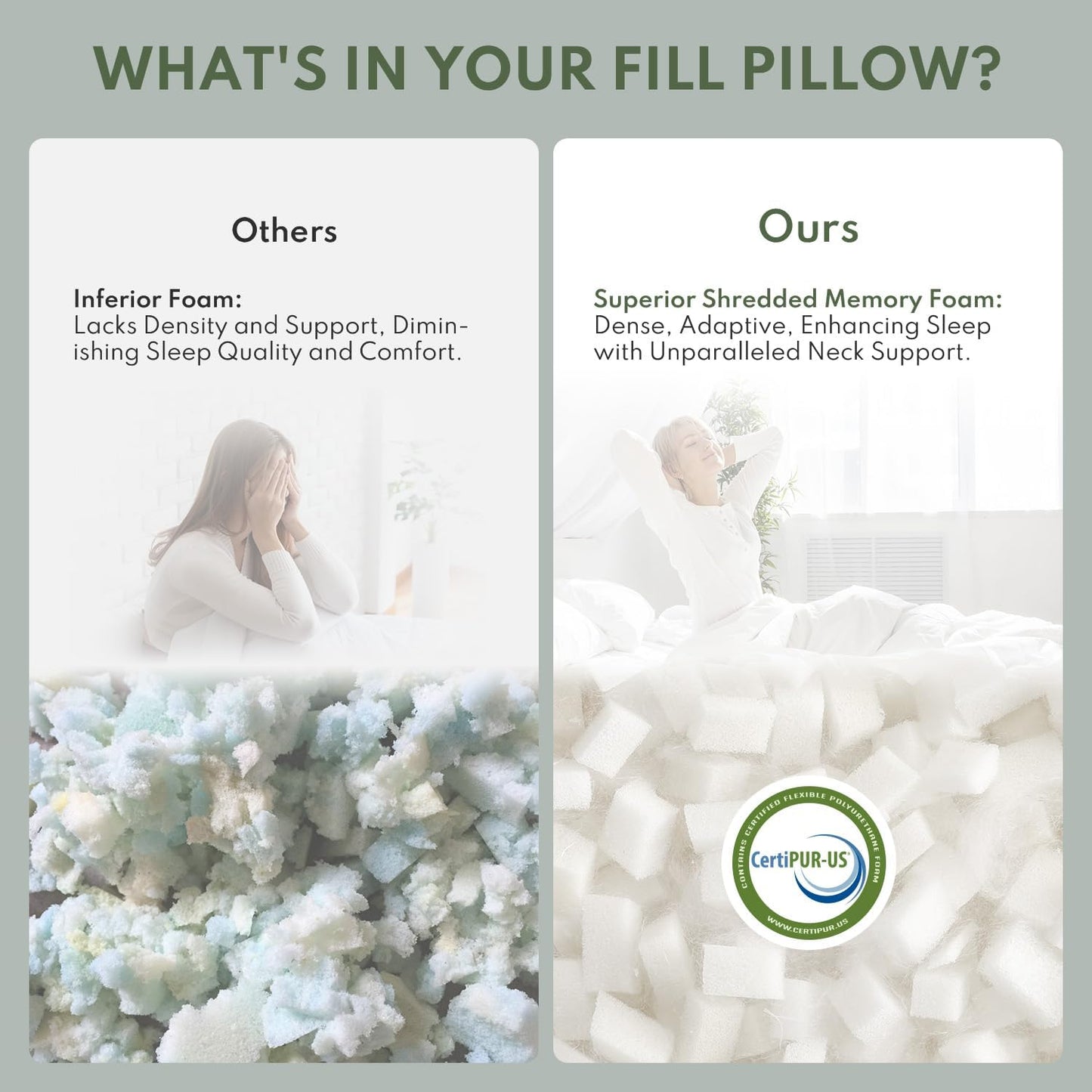 Pillows Queen Size Set of 2 - Cooling Shredded Memory Foam Pillow for Sleeping 2 Pack, Adjustable Cool Bed Pillows for Side, Back, and Stomach Sleepers, Gel Pillow Washable Removable Cover
