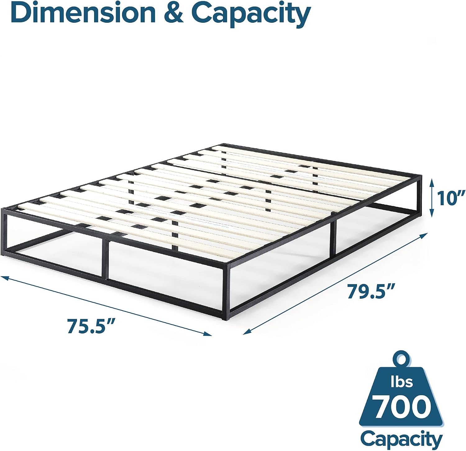 Modern Studio 10 Inch Platforma Low Profile Bed Frame/Mattress Foundation/Boxspring Optional/Wood Slat Support, King (OLB-MBBF-10K), Black