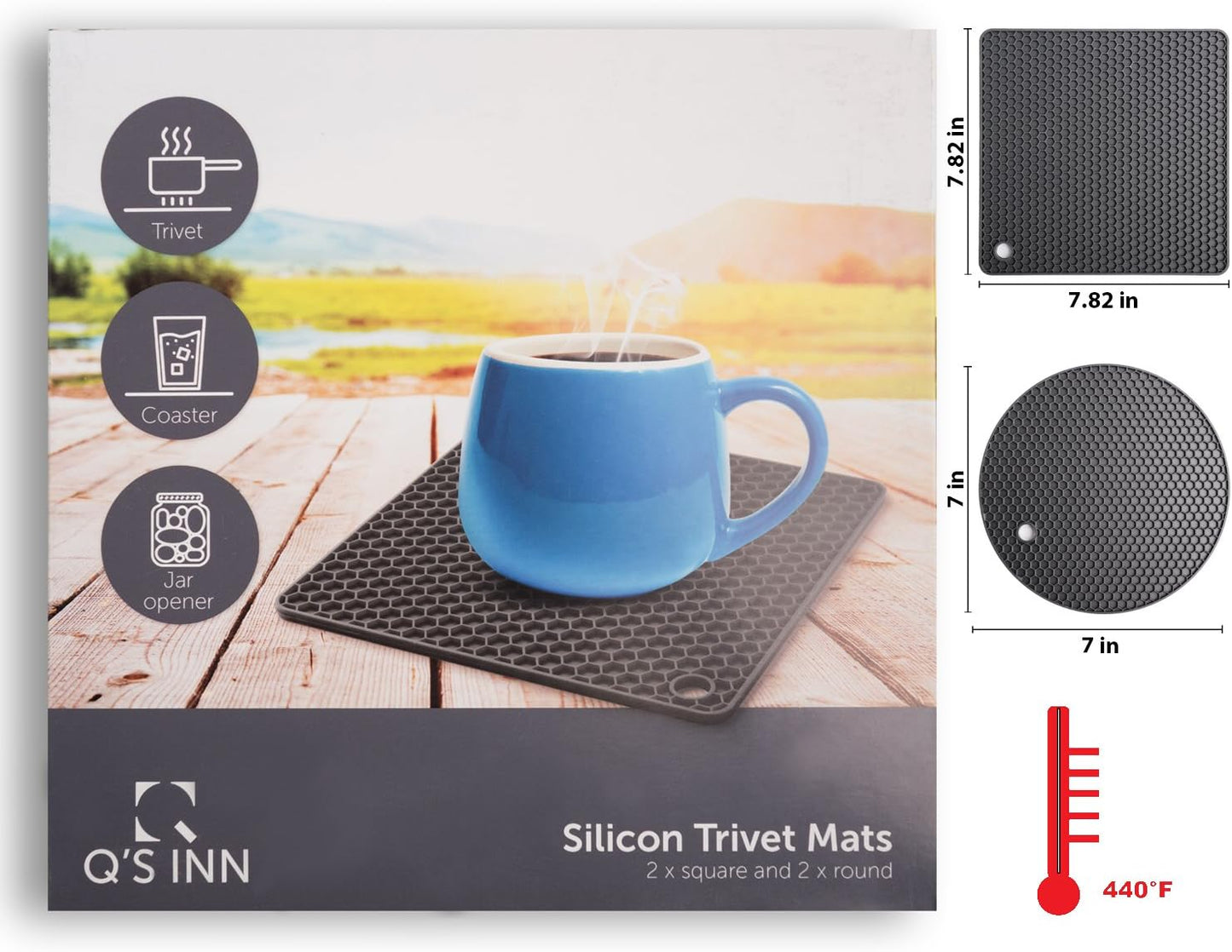 Silicone Trivet for Hot Dishes. Silicone Pot Holders Are Heat Resistant Mats for Countertop up to 440°F, Multipurpose - Non Slip Jar Opener Hot Disher Spoon Rest Food Grade & BPA Free (Black)