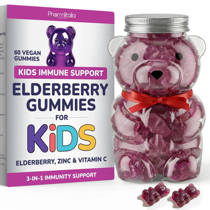 Elderberry Gummies for Kids 3 in 1 Immune Support with Zinc Vitamin C 60 Count Kids Elderberry Gummies for Daily Immunity Vegan Formula for Strong Immune Health
