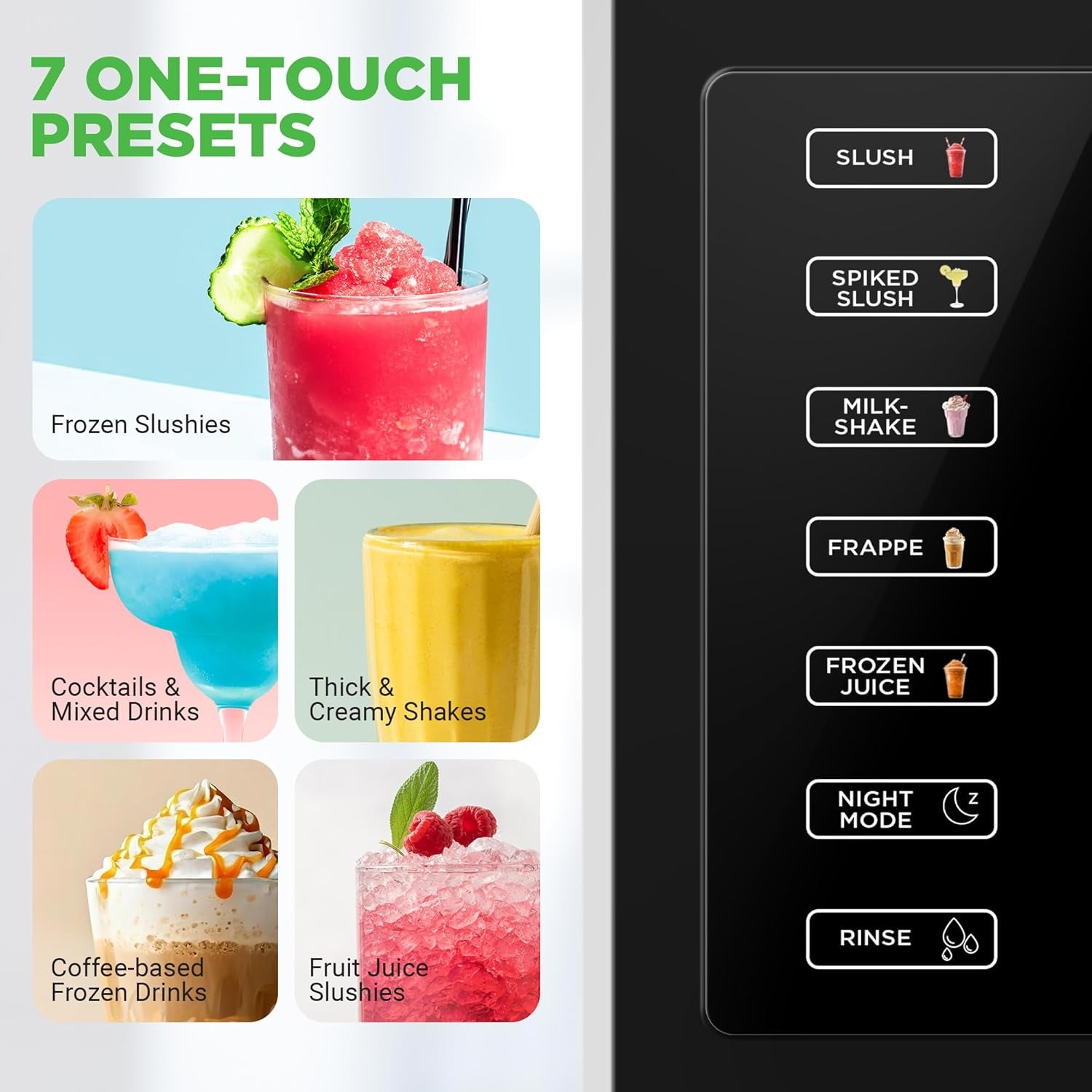 Slushie Machine for Home | No Ice Needed Slushys 7-In-1 Preset Programs: Self Clean, Milkshakes, Spiked Slush & More | 64 Oz, Quiet Operation, One-Touch Start & Includes Recipes | Black