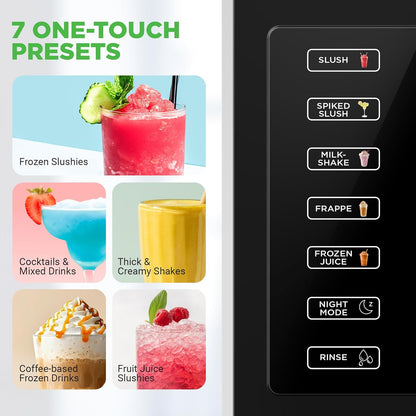 Slushie Machine for Home | No Ice Needed Slushys 7-In-1 Preset Programs: Self Clean, Milkshakes, Spiked Slush & More | 64 Oz, Quiet Operation, One-Touch Start & Includes Recipes | Black