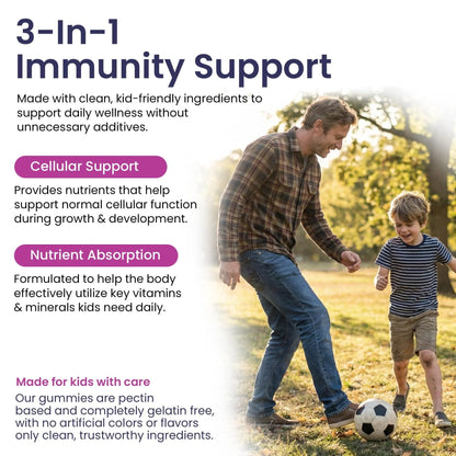 Elderberry Gummies for Kids 3 in 1 Immune Support with Zinc Vitamin C 60 Count Kids Elderberry Gummies for Daily Immunity Vegan Formula for Strong Immune Health