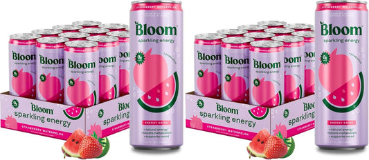 Bloom Nutrition Sparkling Energy Drink, Zero Sugar, 180Mg Caffeine | Strawberry Watermelon | 12Oz | 24 Pack | Antioxidant-Rich