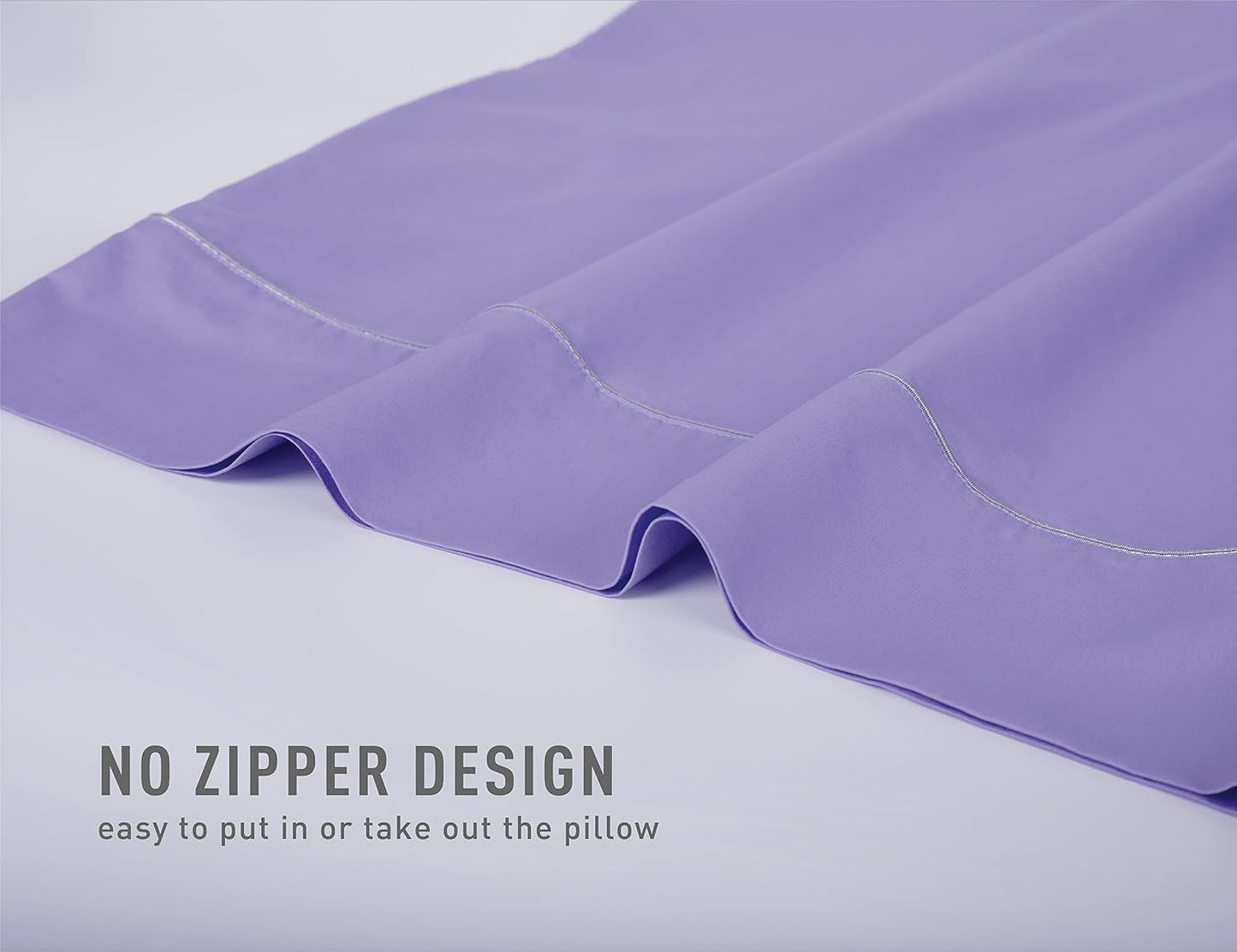 Pillow Cases King Set of 2, 100% Cotton King Pillowcases, 20×40 Inches with Silver Trim, Soft and Breathable, Solid Purple