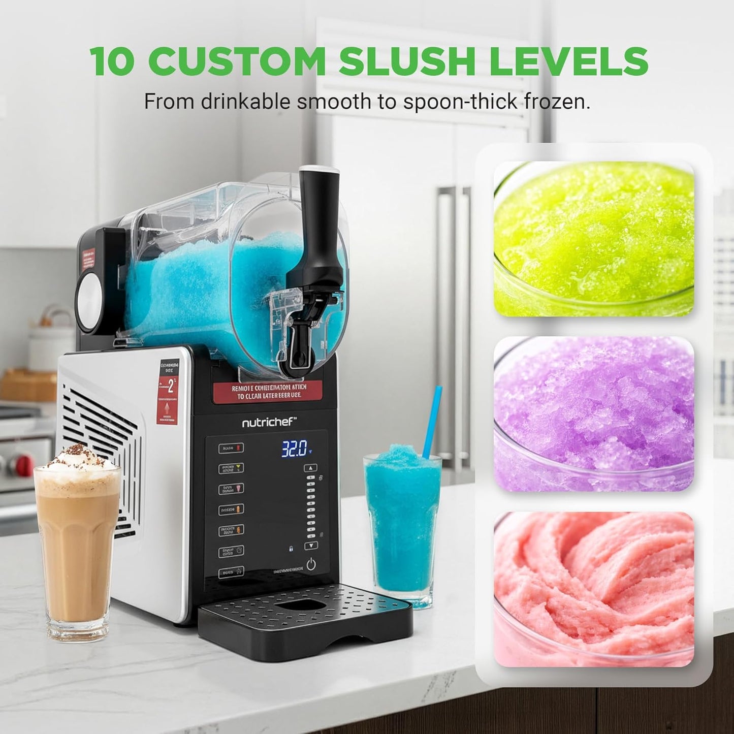Slushie Machine for Home | No Ice Needed Slushys 7-In-1 Preset Programs: Self Clean, Milkshakes, Spiked Slush & More | 64 Oz, Quiet Operation, One-Touch Start & Includes Recipes | Black