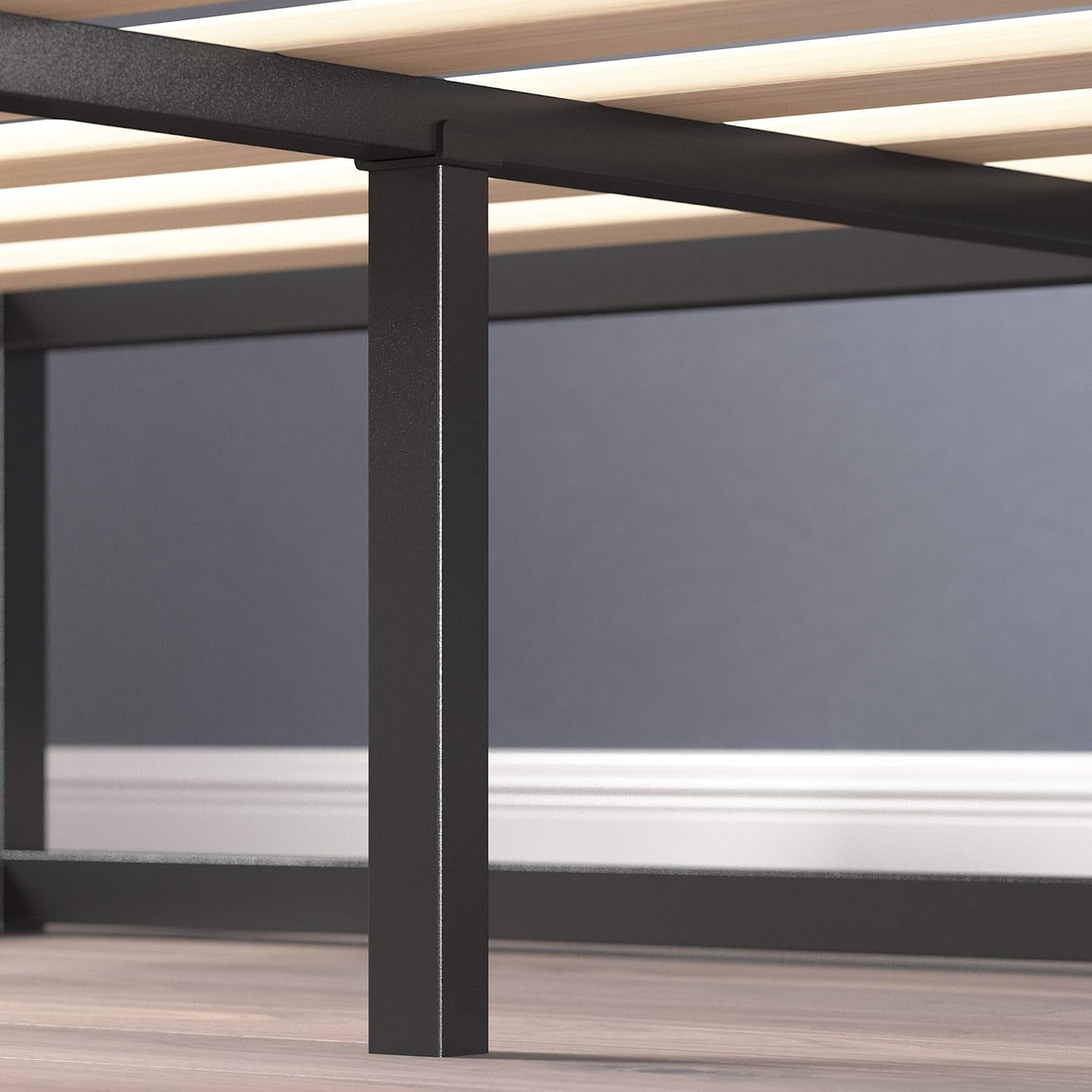 Modern Studio 10 Inch Platforma Low Profile Bed Frame/Mattress Foundation/Boxspring Optional/Wood Slat Support, King (OLB-MBBF-10K), Black