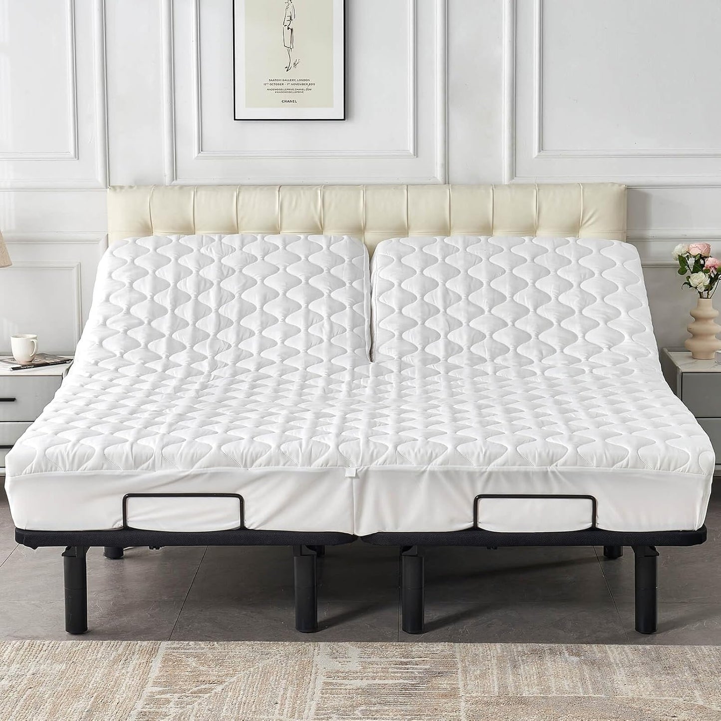 Quilted 28-30" Split Top California King Mattress Protector Pad for Adjustable Beds with Upper Flex Head Waterproof Padded Topper Noiseless Fitted Matress Cover