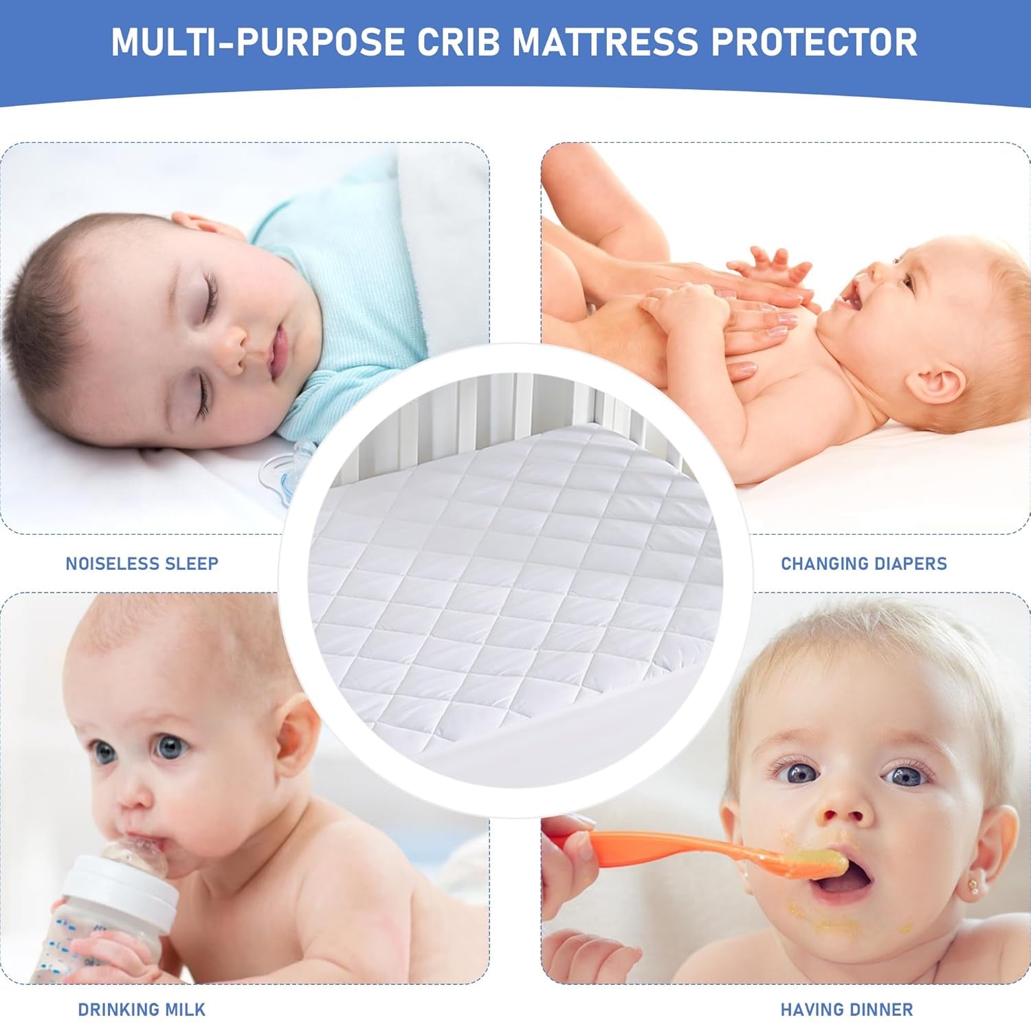 2 Pack Waterproof Crib Mattress Protector, Quilted Baby Mattress Cover Fitted Deep Pocket from 4" up to 9", Extra Soft Breathable & Noiseless Toddler Mattress Pad 52"X28", White
