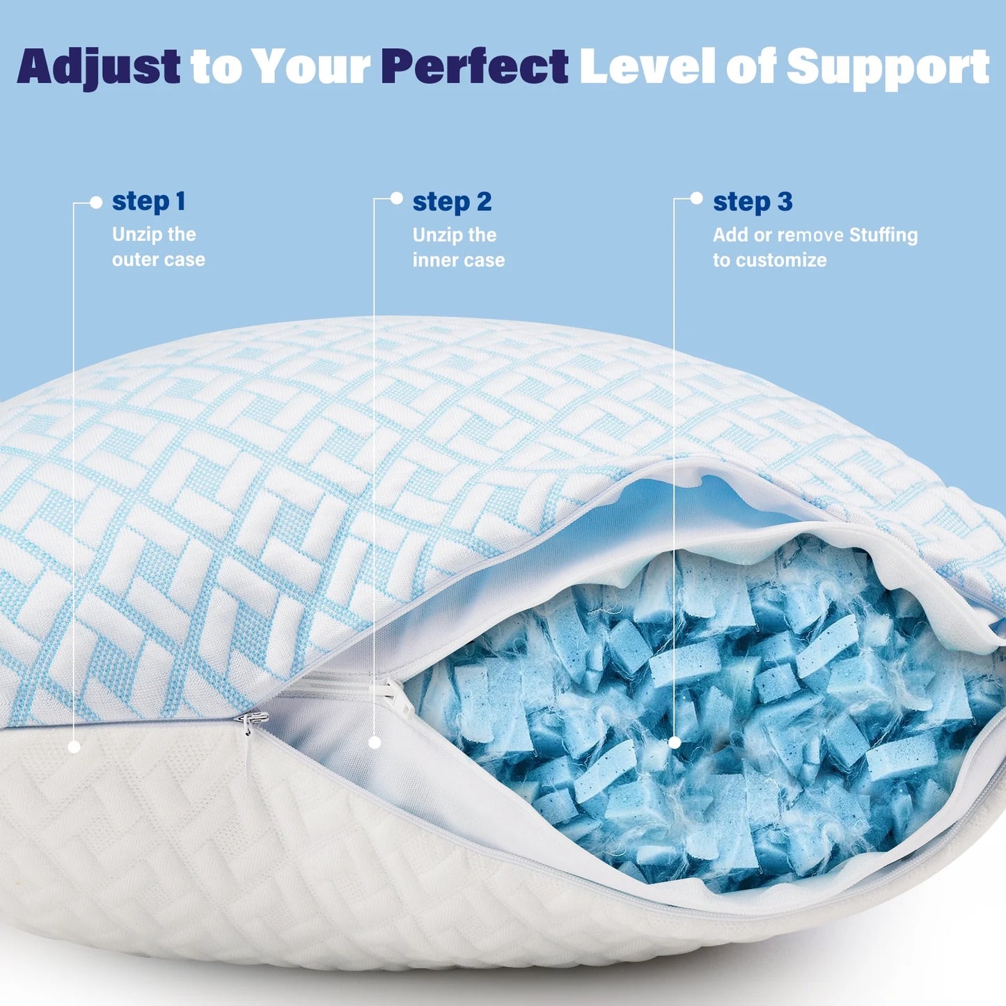 Cooling King Pillows Set of 2 Pack Bed Pillows for Sleeping Shredded Memory Foam Pillows