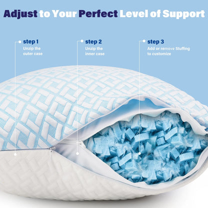 Cooling King Pillows Set of 2 Pack Bed Pillows for Sleeping Shredded Memory Foam Pillows