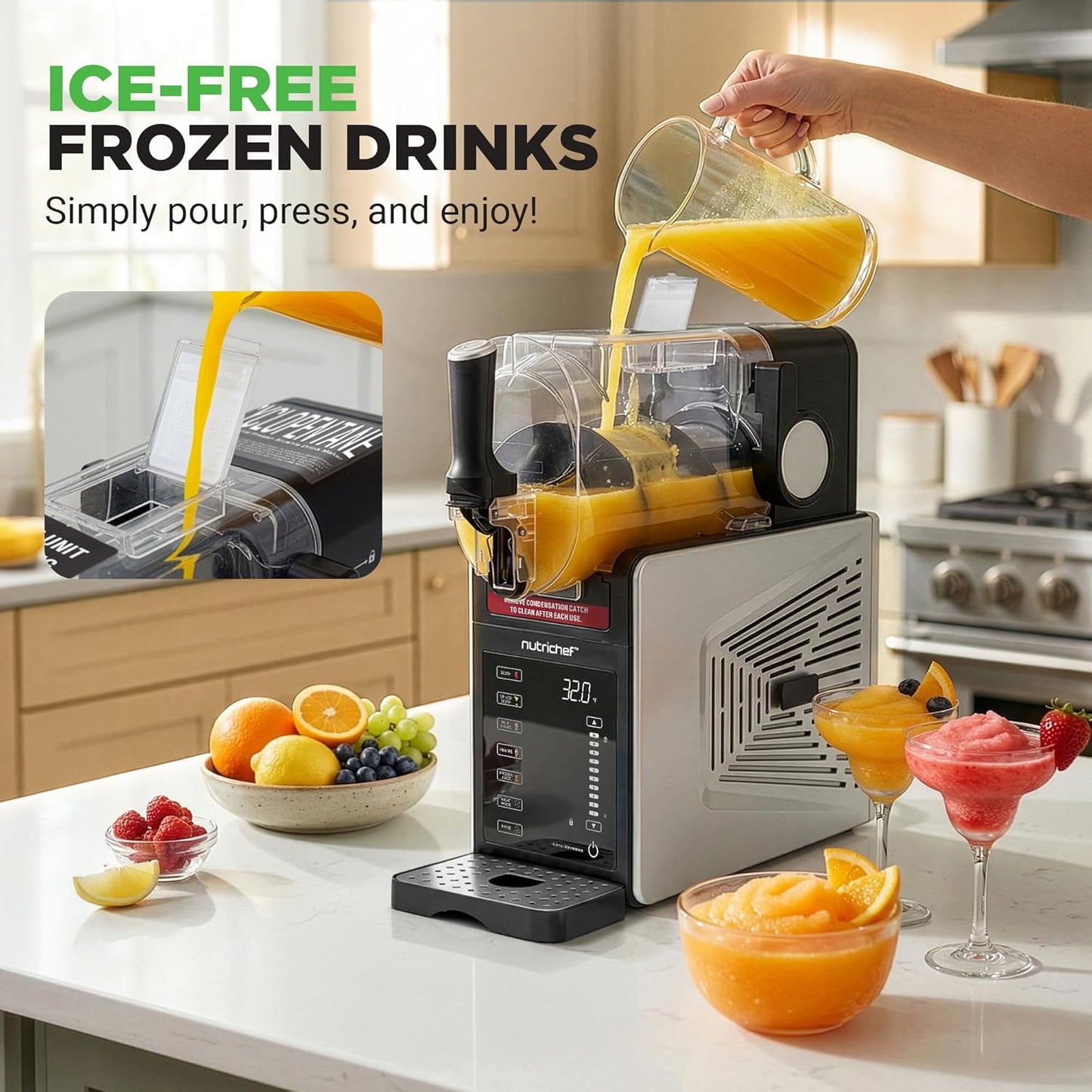 Slushie Machine for Home | No Ice Needed Slushys 7-In-1 Preset Programs: Self Clean, Milkshakes, Spiked Slush & More | 64 Oz, Quiet Operation, One-Touch Start & Includes Recipes | Black