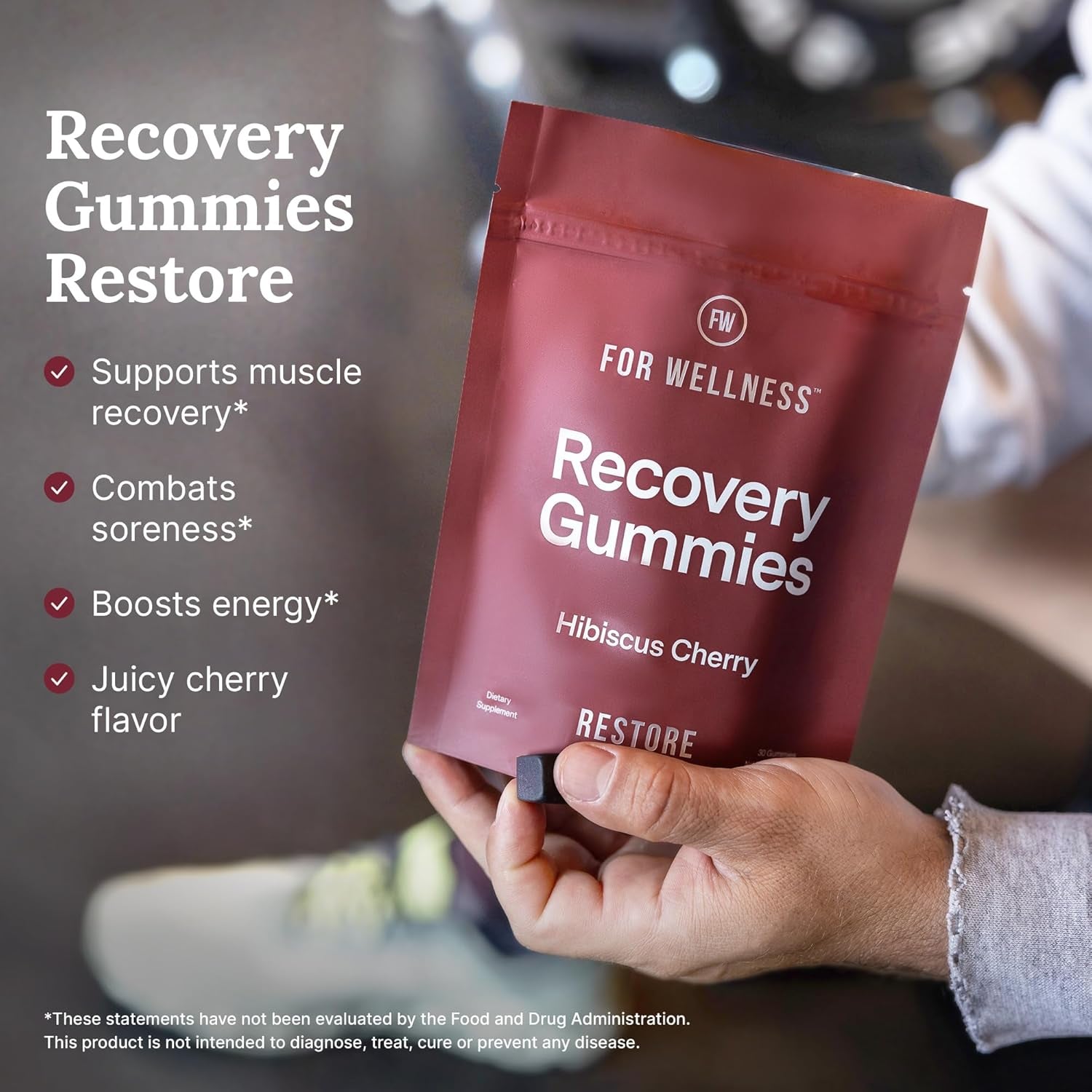 Recovery Gummies Restore | Tart Cherry Energy Supplements with Electrolytes for Muscle Soreness, Post-Workout Performance & Recovery | Vegan, Non-Gmo, 30 Count
