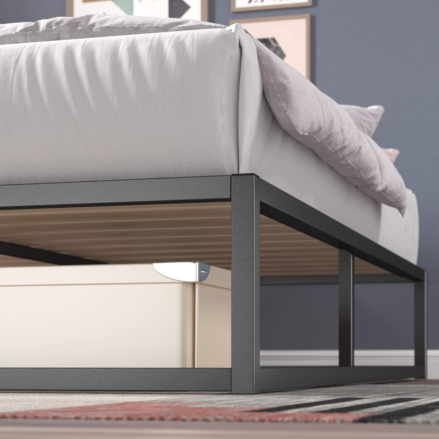 Modern Studio 10 Inch Platforma Low Profile Bed Frame/Mattress Foundation/Boxspring Optional/Wood Slat Support, King (OLB-MBBF-10K), Black
