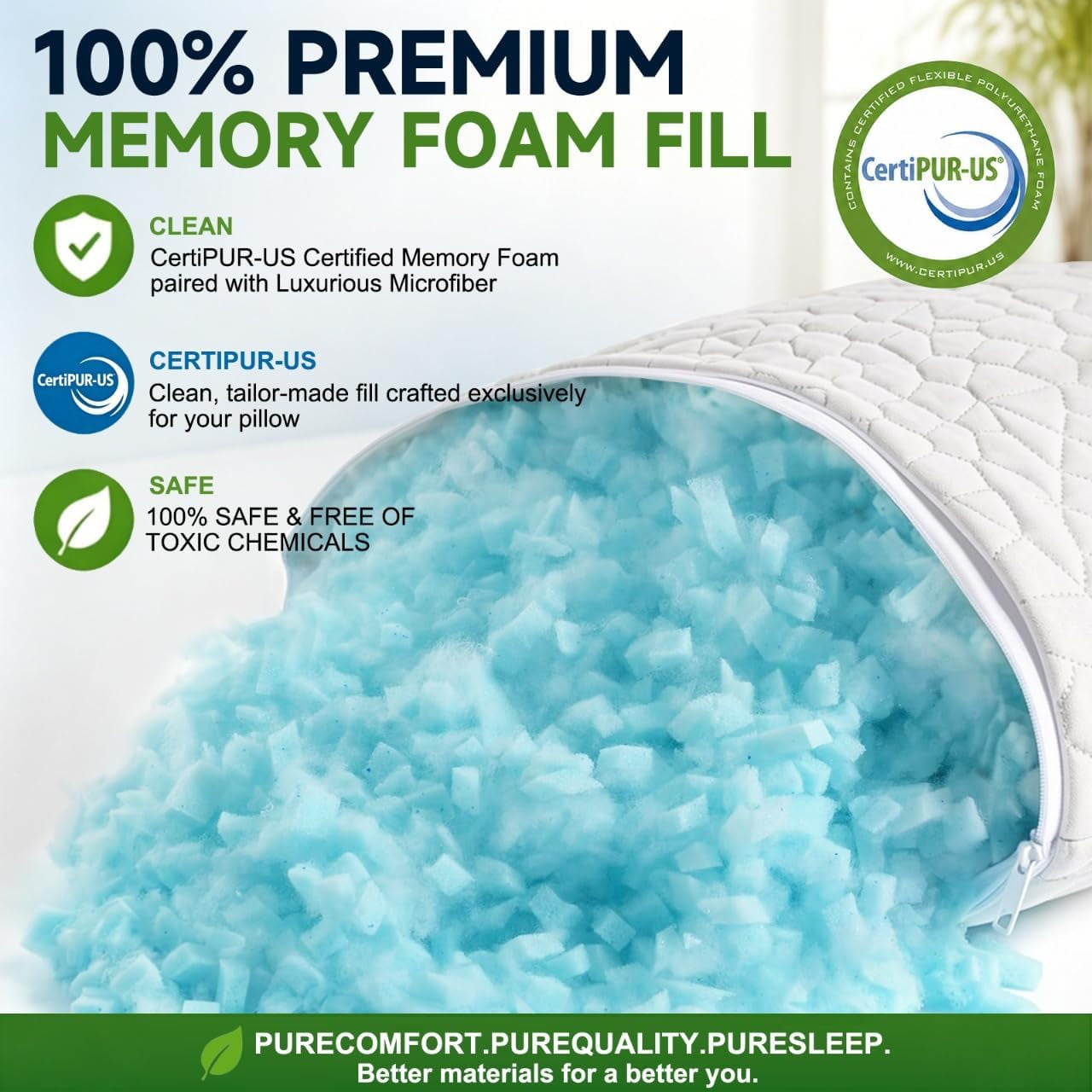Cooling Bed Pillows for Sleeping 1 Pack Shredded Memory Foam Pillows Adjustable Cool Pillow