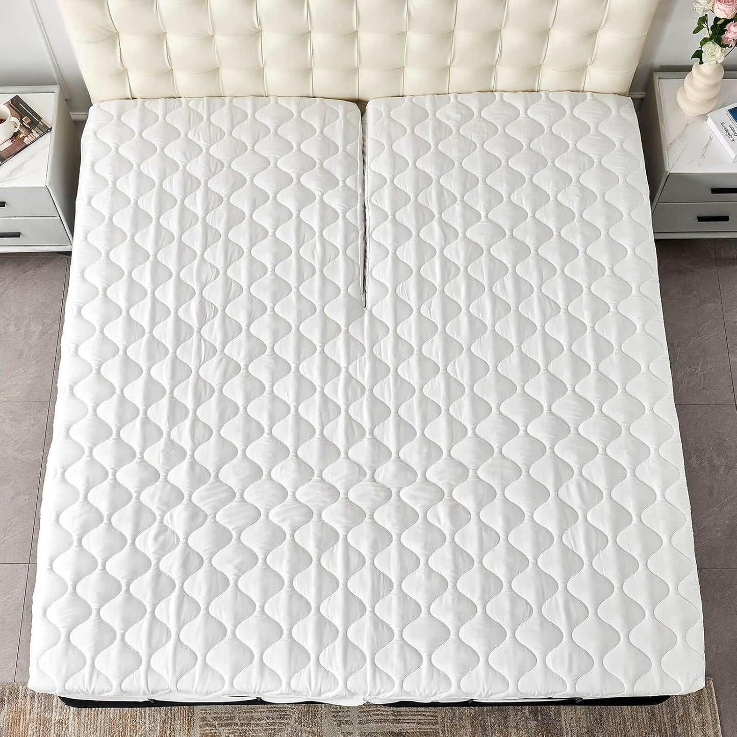 Quilted 28-30" Split Top California King Mattress Protector Pad for Adjustable Beds with Upper Flex Head Waterproof Padded Topper Noiseless Fitted Matress Cover