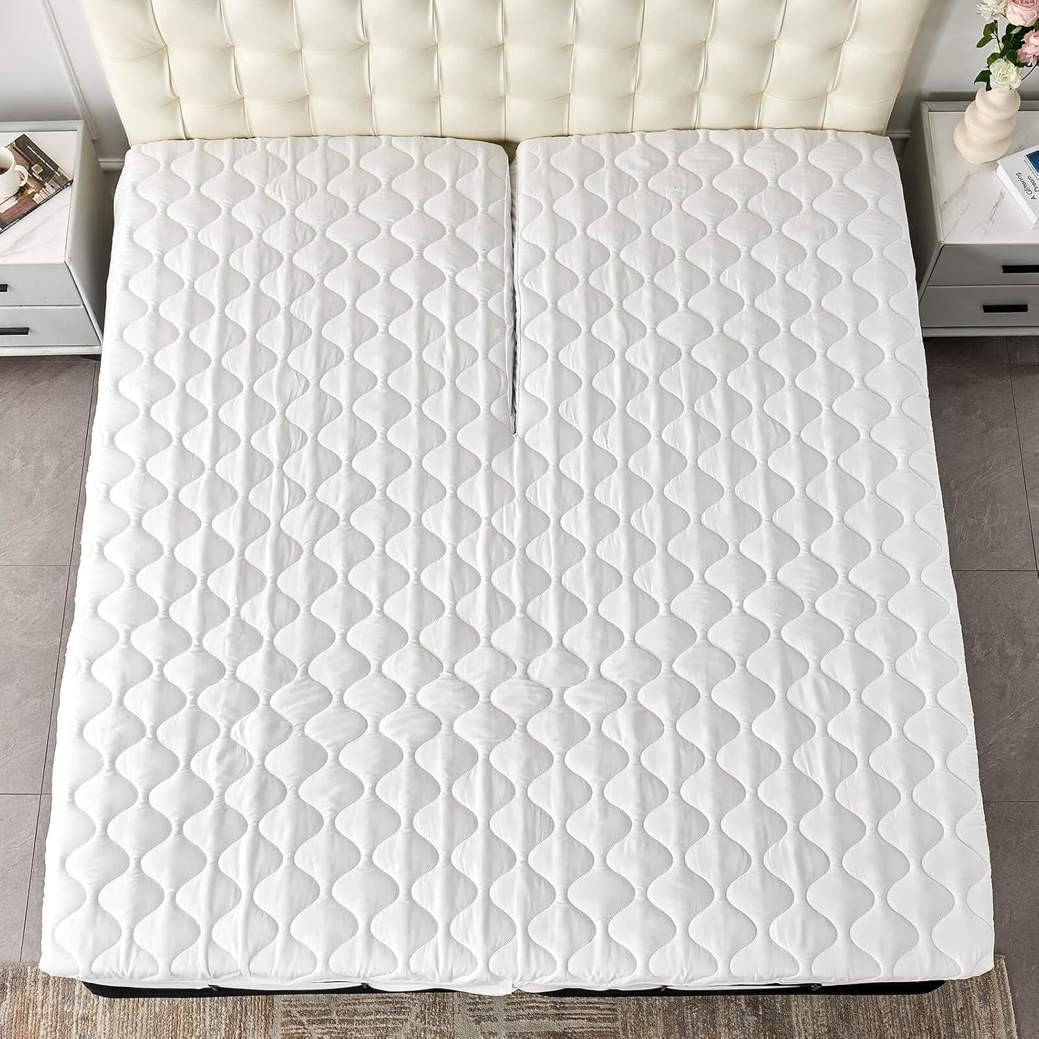 Quilted 28-30" Split Top California King Mattress Protector Pad for Adjustable Beds with Upper Flex Head Waterproof Padded Topper Noiseless Fitted Matress Cover