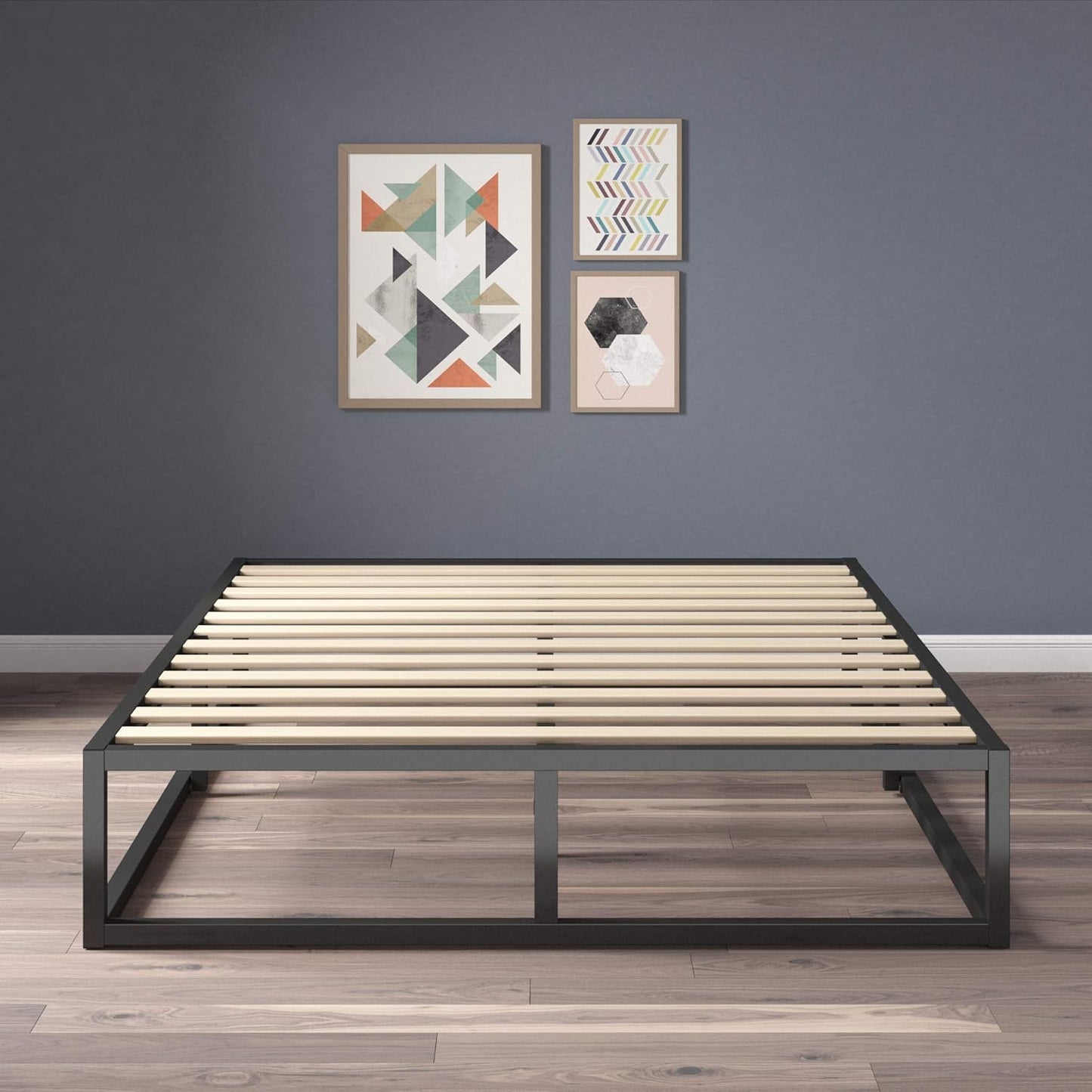 Modern Studio 10 Inch Platforma Low Profile Bed Frame/Mattress Foundation/Boxspring Optional/Wood Slat Support, King (OLB-MBBF-10K), Black