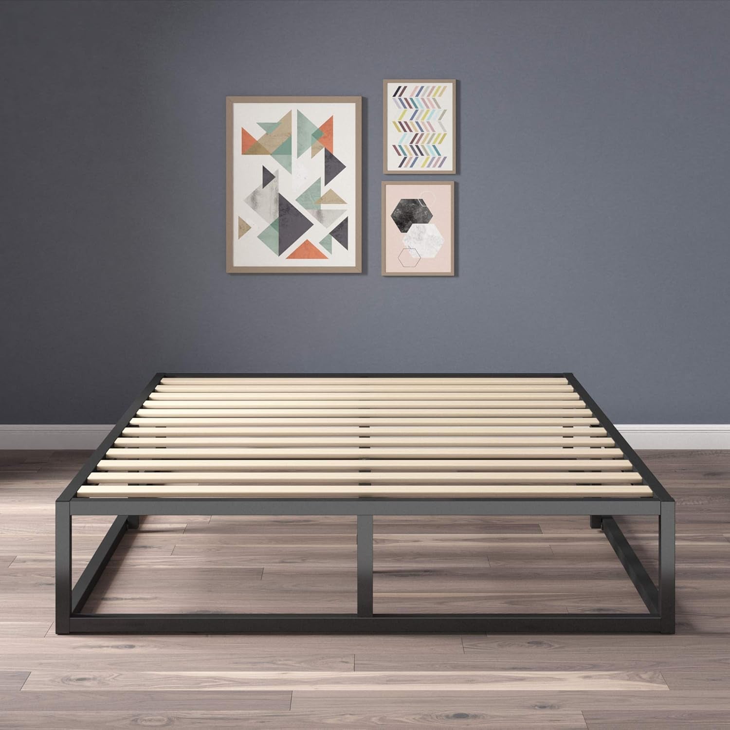 Modern Studio 10 Inch Platforma Low Profile Bed Frame/Mattress Foundation/Boxspring Optional/Wood Slat Support, King (OLB-MBBF-10K), Black