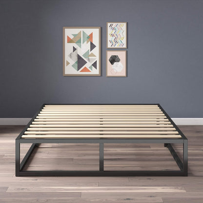 Modern Studio 10 Inch Platforma Low Profile Bed Frame/Mattress Foundation/Boxspring Optional/Wood Slat Support, King (OLB-MBBF-10K), Black