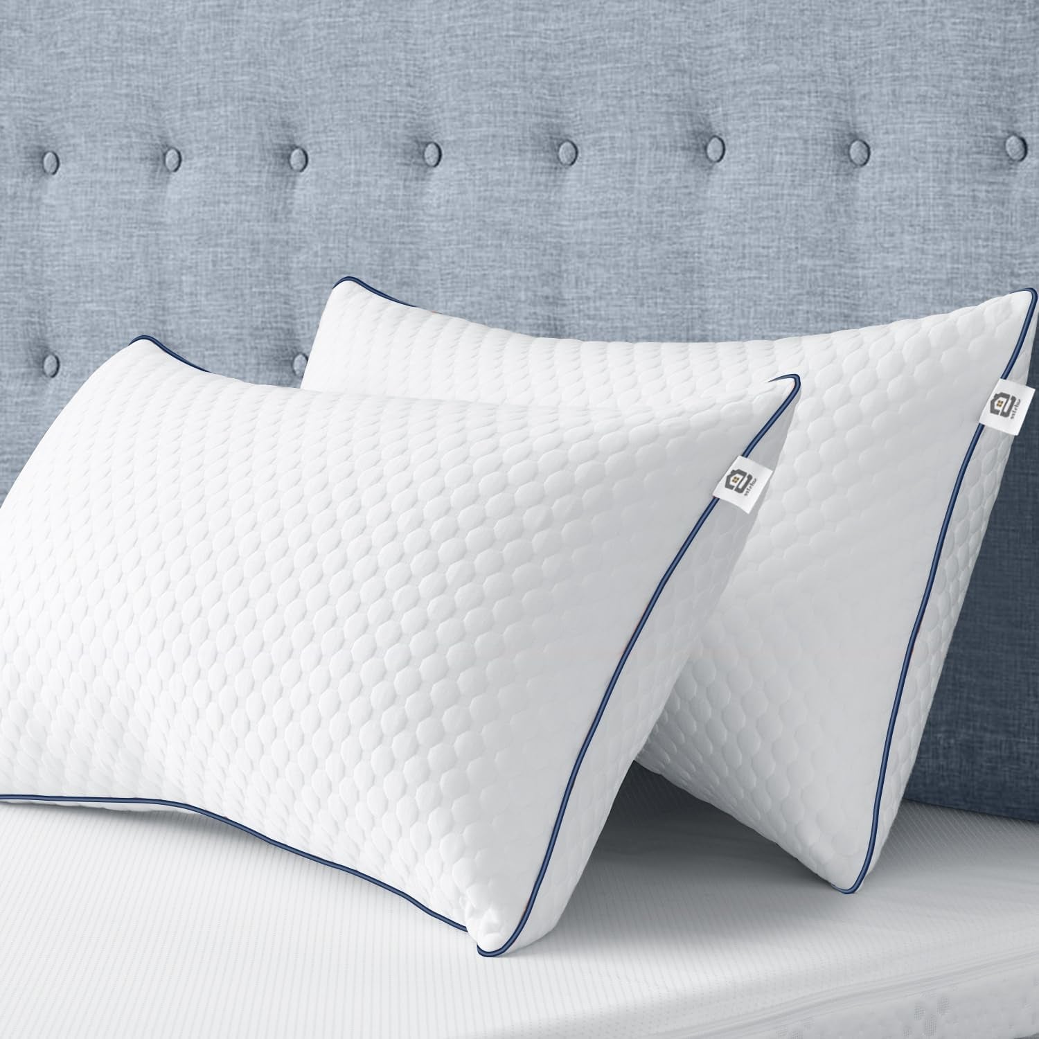 Shredded Memory Foam Pillows King Size Set of 2, King Pillows for Sleeping 2 Pack, Adjustable Firm Pillows for Side Back Stomach Sleepers, Washable Support Bed Pillows