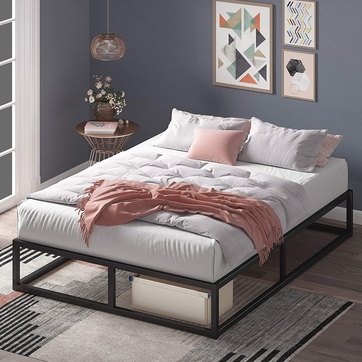 Modern Studio 10 Inch Platforma Low Profile Bed Frame/Mattress Foundation/Boxspring Optional/Wood Slat Support, King (OLB-MBBF-10K), Black
