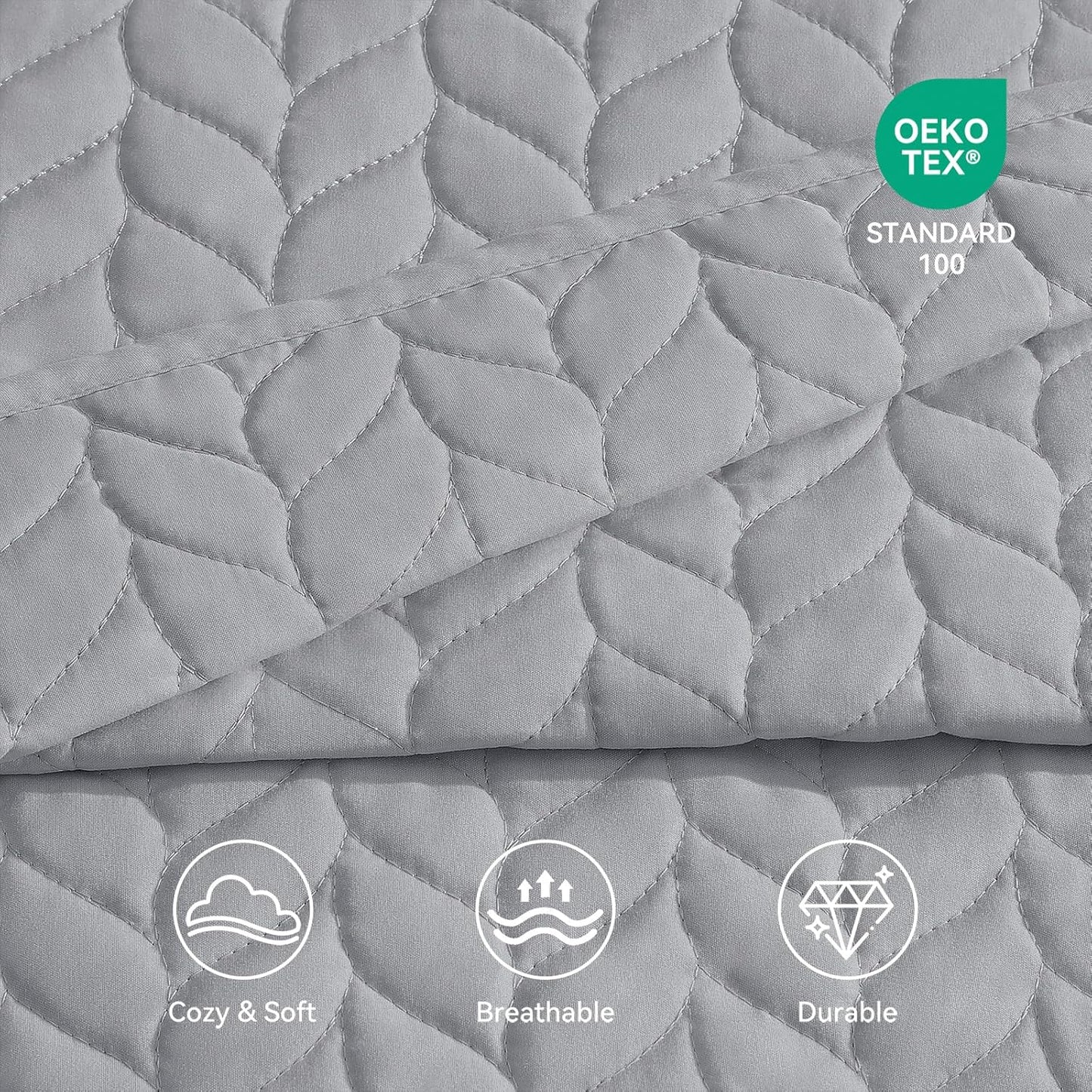 Queen Quilt Bedding Set, Lightweight Comforter Bedspreads Coverlets, Full Queen Size Quilt, Luxury Durable Quilted Stitching Bed Cover with 2 Shams All Season 3Pcs, Light Grey