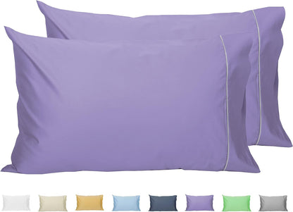 Pillow Cases King Set of 2, 100% Cotton King Pillowcases, 20×40 Inches with Silver Trim, Soft and Breathable, Solid Purple