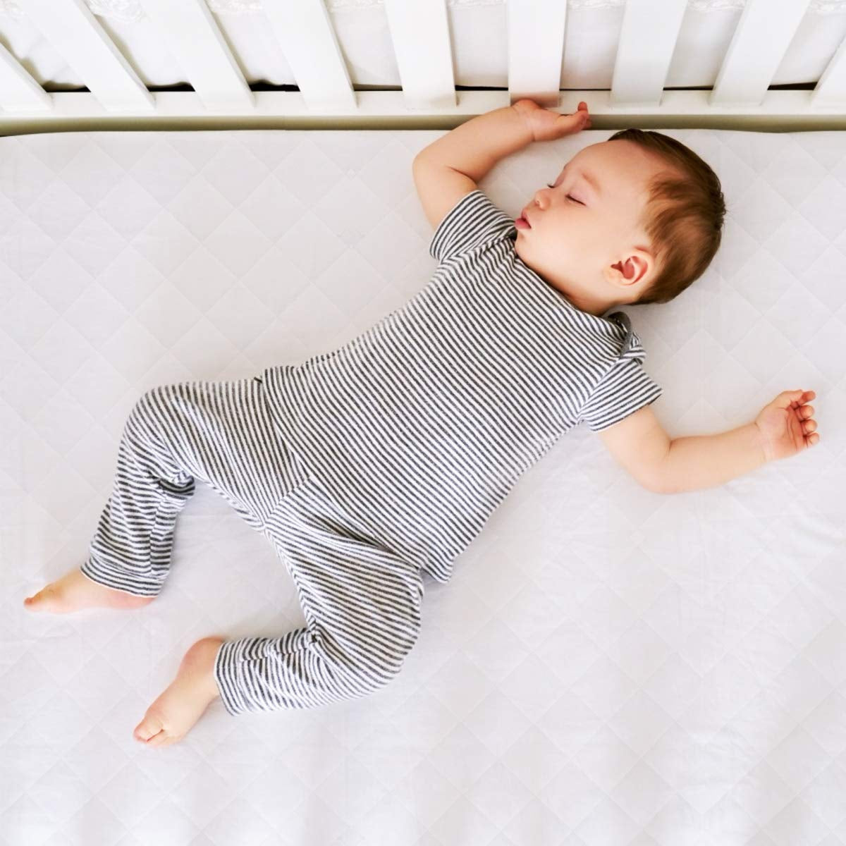 2 Pack Waterproof Crib Mattress Protector, Quilted Baby Mattress Cover Fitted Deep Pocket from 4" up to 9", Extra Soft Breathable & Noiseless Toddler Mattress Pad 52"X28", White