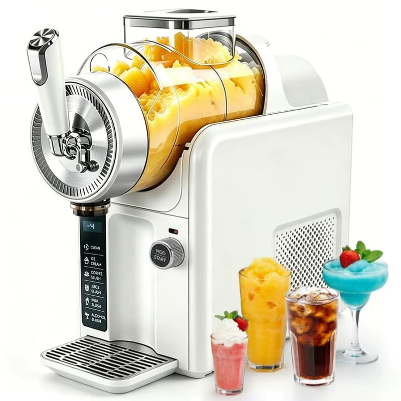 Slushie Machine for Home, No Ice Needed Slushy Machine & Frozen Drink Machine, 6 Presets, Real-Time Temp Display, Auto-Clean Slushy Maker Machine for Margaritas, Frappes, Milkshakes, Party Size(White)