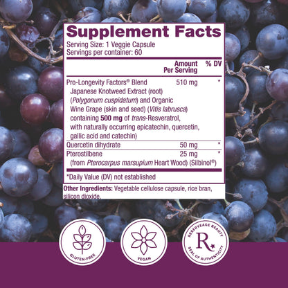 Reserveage Beauty, Resveratrol 500 Mg with Pterostilbene, Antioxidant Supplement for Immune Support & Heart Health, Supports Healthy Aging, Paleo, Keto, 60 Capsules (60 Servings)