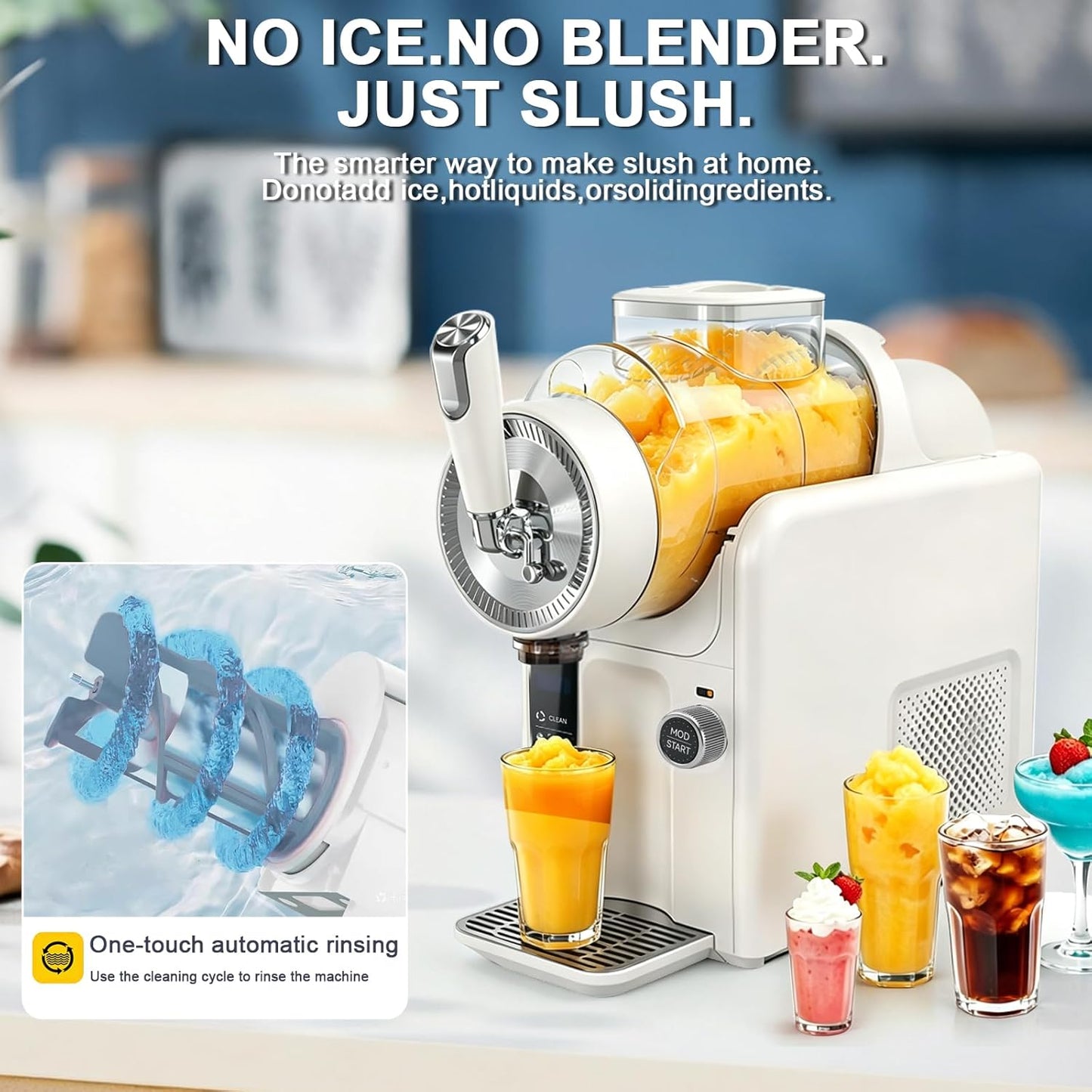 Slushie Machine for Home, No Ice Needed Slushy Machine & Frozen Drink Machine, 6 Presets, Real-Time Temp Display, Auto-Clean Slushy Maker Machine for Margaritas, Frappes, Milkshakes, Party Size(White)