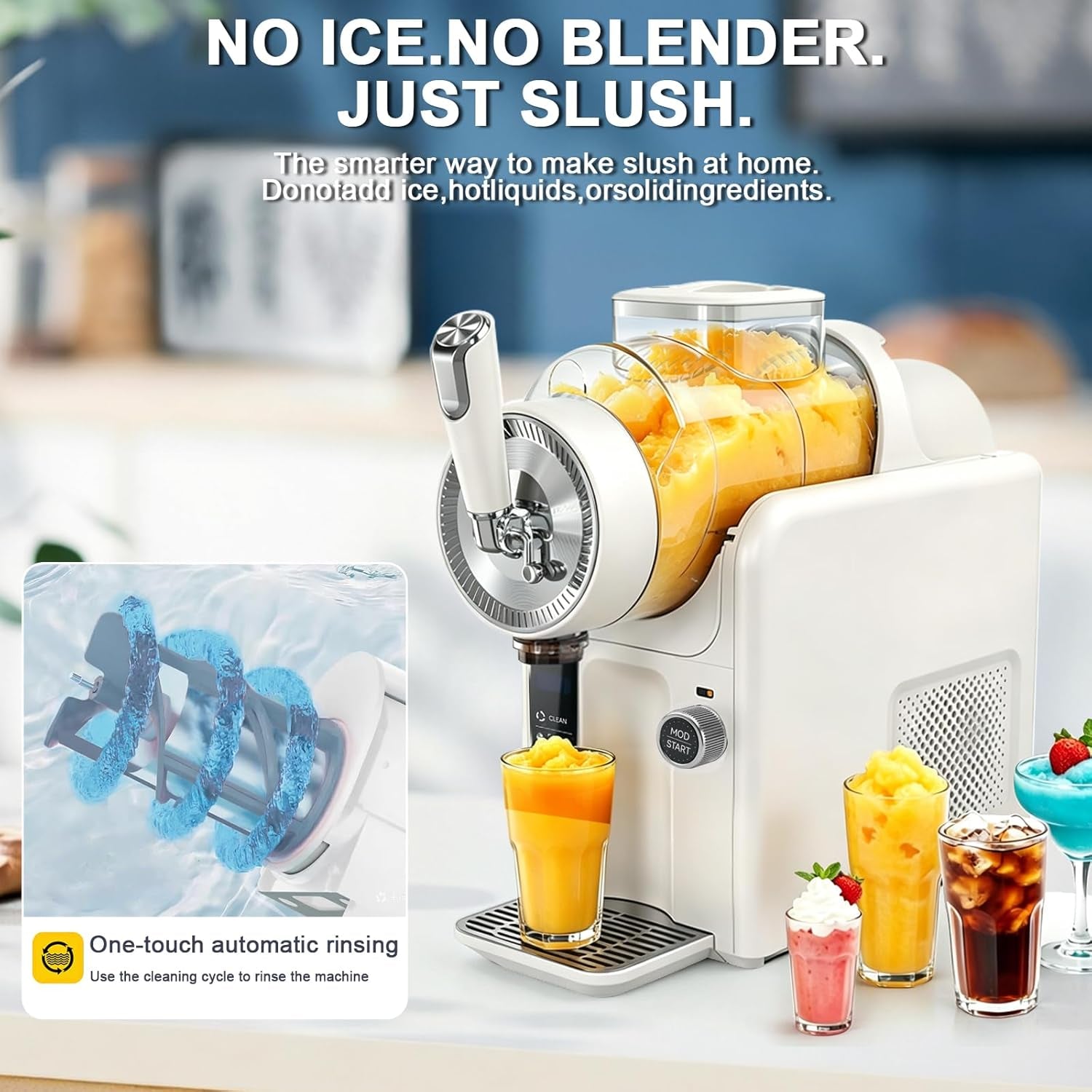 Slushie Machine for Home, No Ice Needed Slushy Machine & Frozen Drink Machine, 6 Presets, Real-Time Temp Display, Auto-Clean Slushy Maker Machine for Margaritas, Frappes, Milkshakes, Party Size(White)