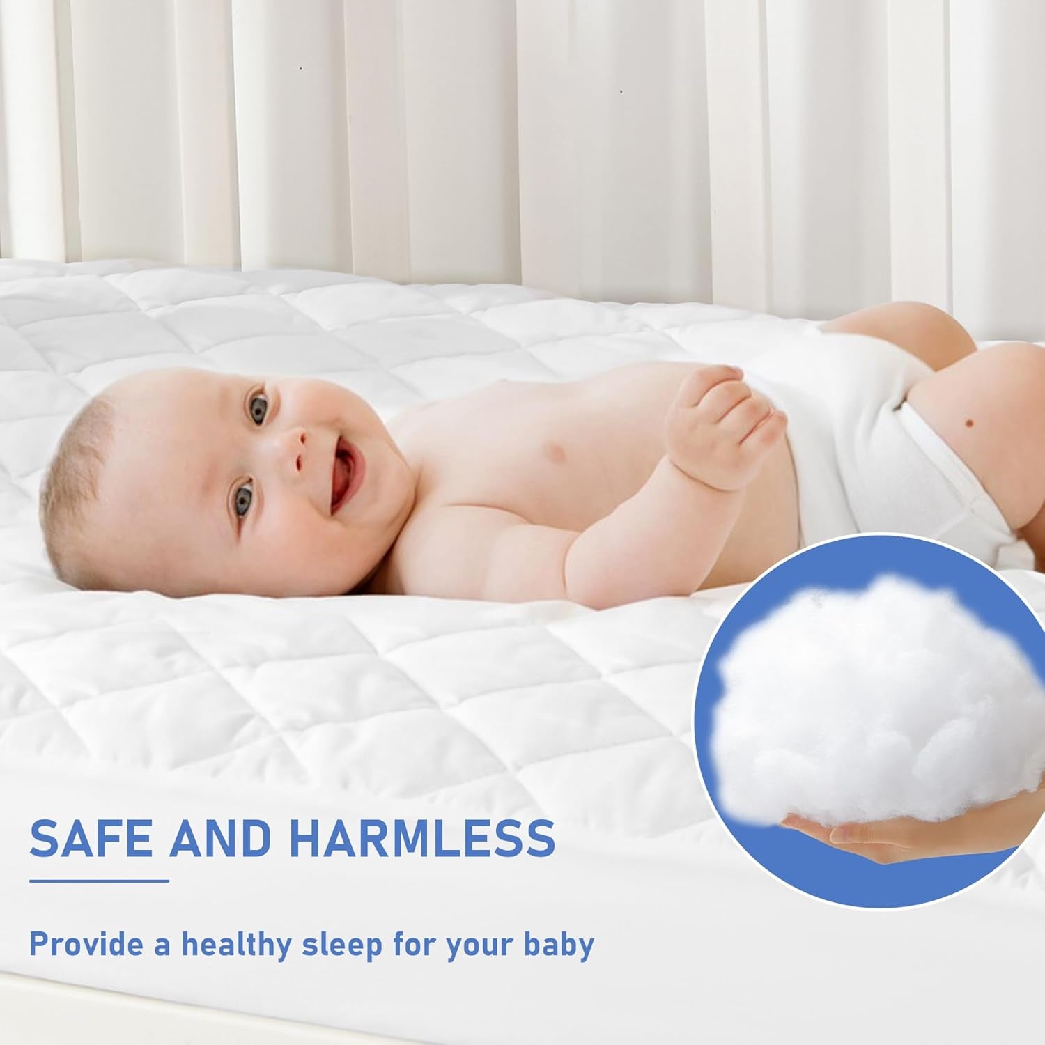 2 Pack Waterproof Crib Mattress Protector, Quilted Baby Mattress Cover Fitted Deep Pocket from 4" up to 9", Extra Soft Breathable & Noiseless Toddler Mattress Pad 52"X28", White