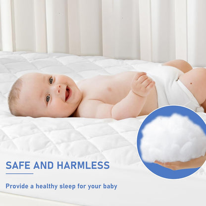 2 Pack Waterproof Crib Mattress Protector, Quilted Baby Mattress Cover Fitted Deep Pocket from 4" up to 9", Extra Soft Breathable & Noiseless Toddler Mattress Pad 52"X28", White
