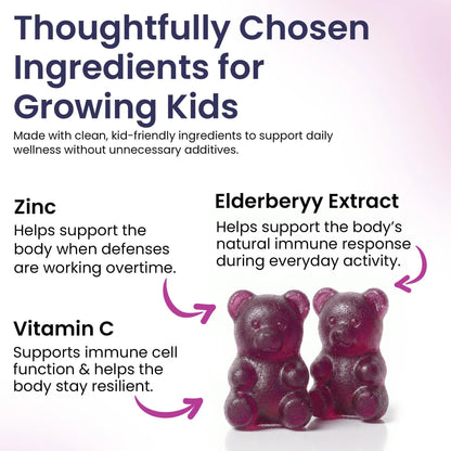 Elderberry Gummies for Kids 3 in 1 Immune Support with Zinc Vitamin C 60 Count Kids Elderberry Gummies for Daily Immunity Vegan Formula for Strong Immune Health