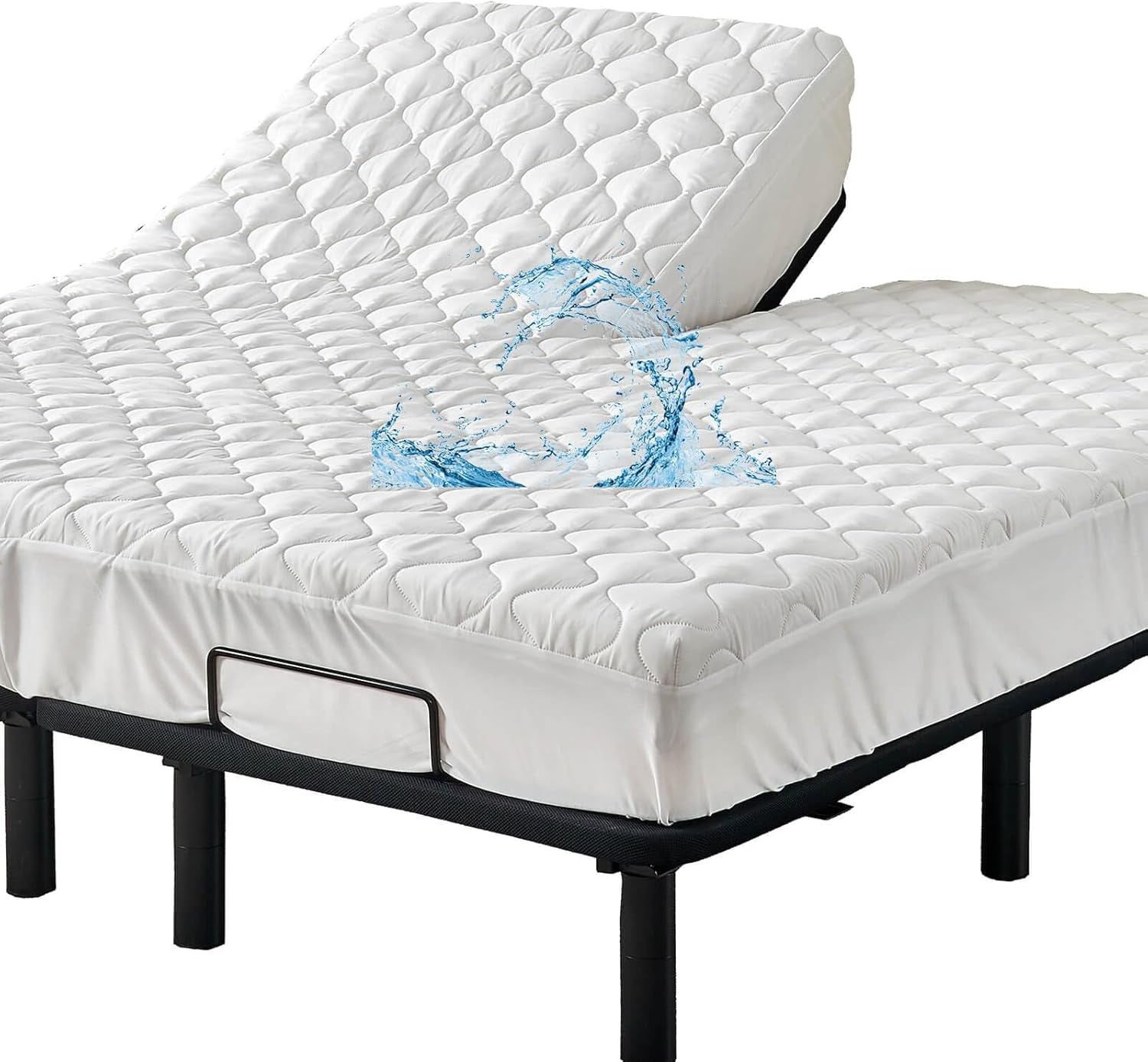 Quilted 28-30" Split Top California King Mattress Protector Pad for Adjustable Beds with Upper Flex Head Waterproof Padded Topper Noiseless Fitted Matress Cover