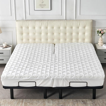Quilted 28-30" Split Top California King Mattress Protector Pad for Adjustable Beds with Upper Flex Head Waterproof Padded Topper Noiseless Fitted Matress Cover