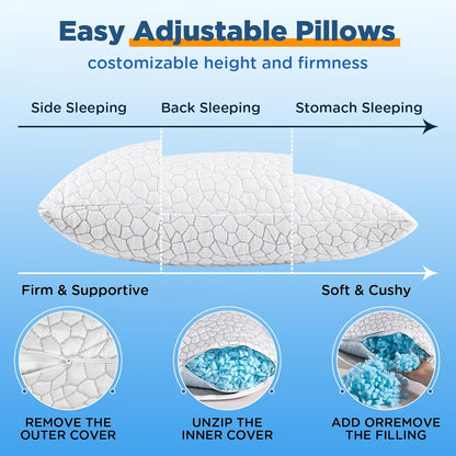 Cooling Bed Pillows for Sleeping 1 Pack Shredded Memory Foam Pillows Adjustable Cool Pillow