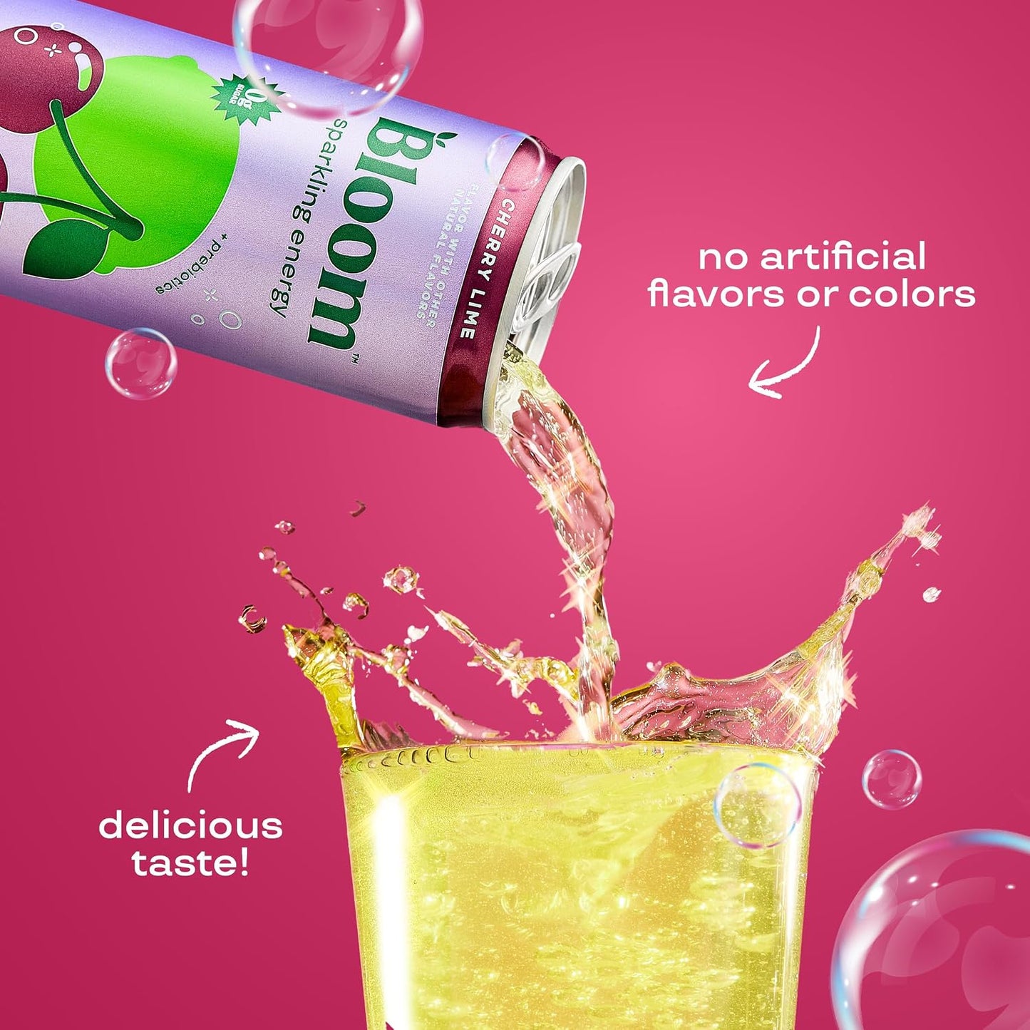 Bloom Nutrition Sparkling Energy Drink for Focus, Natural Caffeine, Zero Sugar, 180Mg Caffeine, Antioxidant-Rich with Green Coffee Bean, Green Tea Extract, & Prebiotics, Cherry Lime 12Oz (Pack of 24)