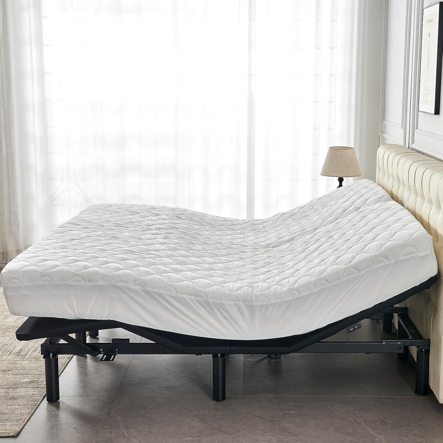 Quilted 28-30" Split Top California King Mattress Protector Pad for Adjustable Beds with Upper Flex Head Waterproof Padded Topper Noiseless Fitted Matress Cover