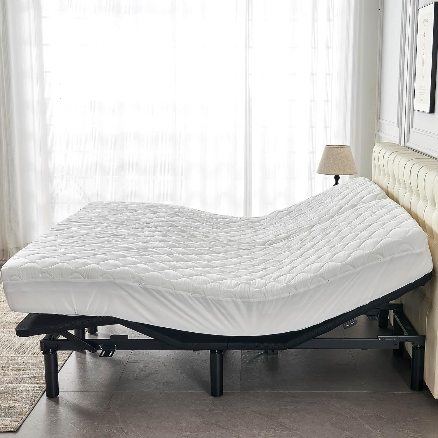 Quilted 28-30" Split Top California King Mattress Protector Pad for Adjustable Beds with Upper Flex Head Waterproof Padded Topper Noiseless Fitted Matress Cover