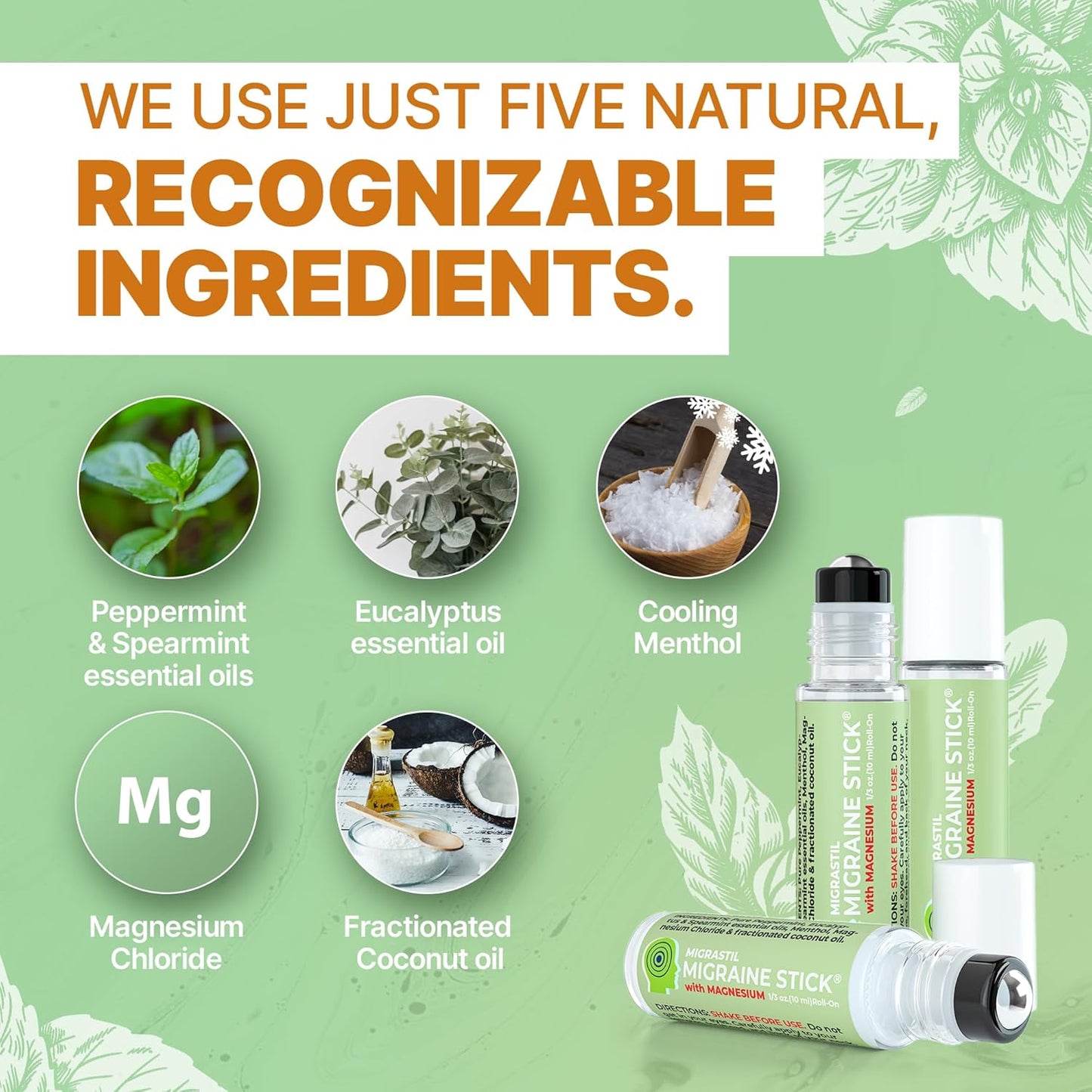 Migraine Stick with Magnesium. Cooling Peppermint Eucalyptus Essential Oil Topical Magnesium for Headache Support. Made in the USA 10 Ml