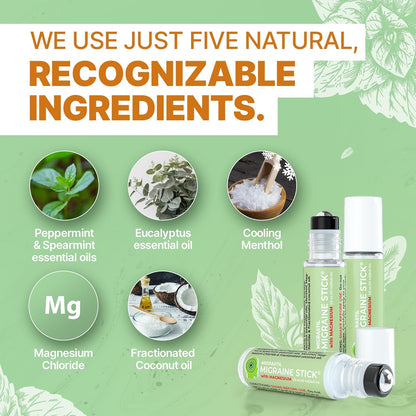Migraine Stick with Magnesium. Cooling Peppermint Eucalyptus Essential Oil Topical Magnesium for Headache Support. Made in the USA 10 Ml