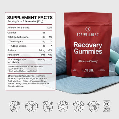 Recovery Gummies Restore | Tart Cherry Energy Supplements with Electrolytes for Muscle Soreness, Post-Workout Performance & Recovery | Vegan, Non-Gmo, 30 Count