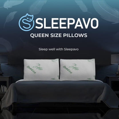 Memory Foam Pillows Queen Size Set of 2 - Cooling Bed Pillows for Sleeping - Back, Stomach, Side Sleeper Firm, Comfy Cool Shredded - 2 Pack, Rayon Derived from Bamboo for Adult, Teen, Kids
