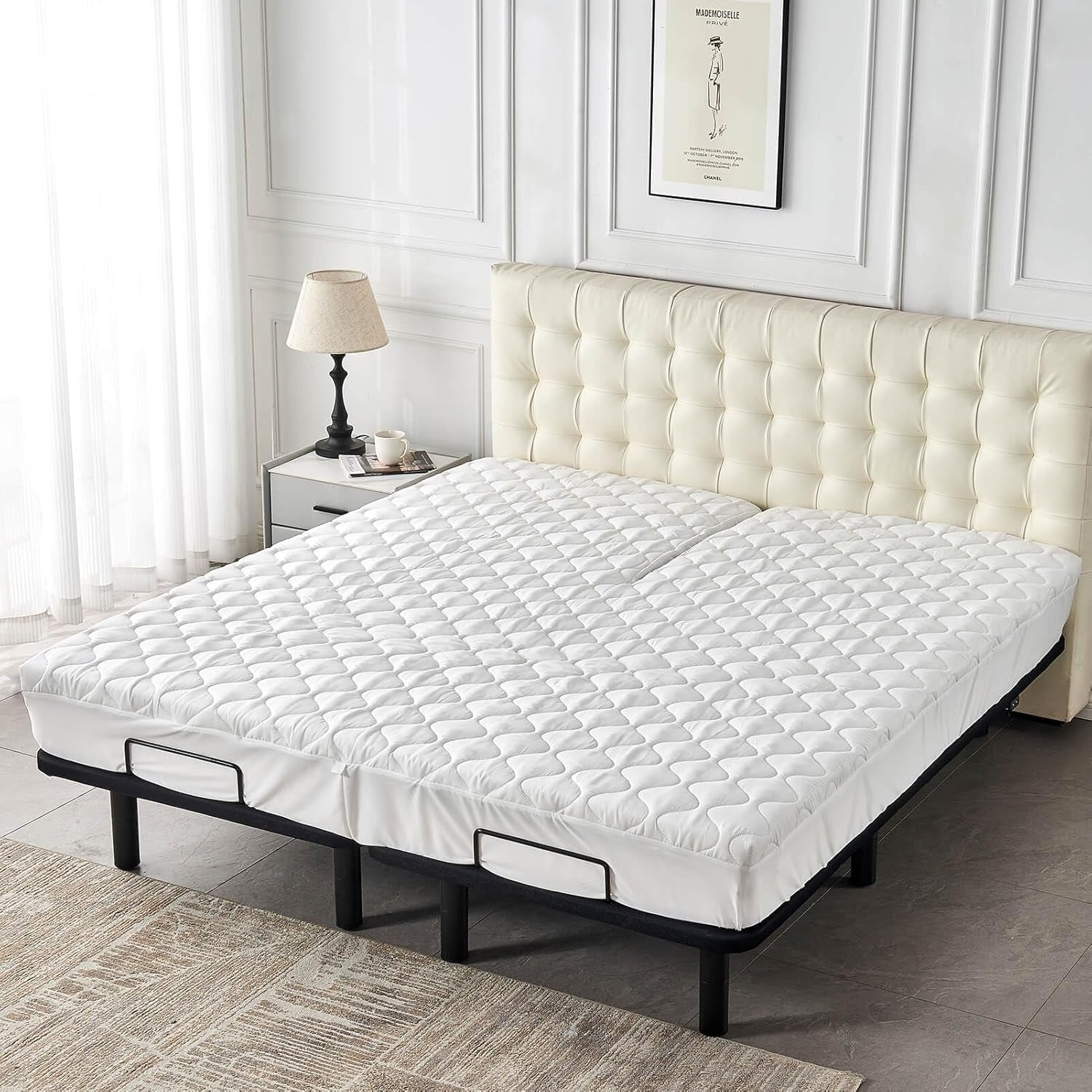 Quilted 28-30" Split Top California King Mattress Protector Pad for Adjustable Beds with Upper Flex Head Waterproof Padded Topper Noiseless Fitted Matress Cover