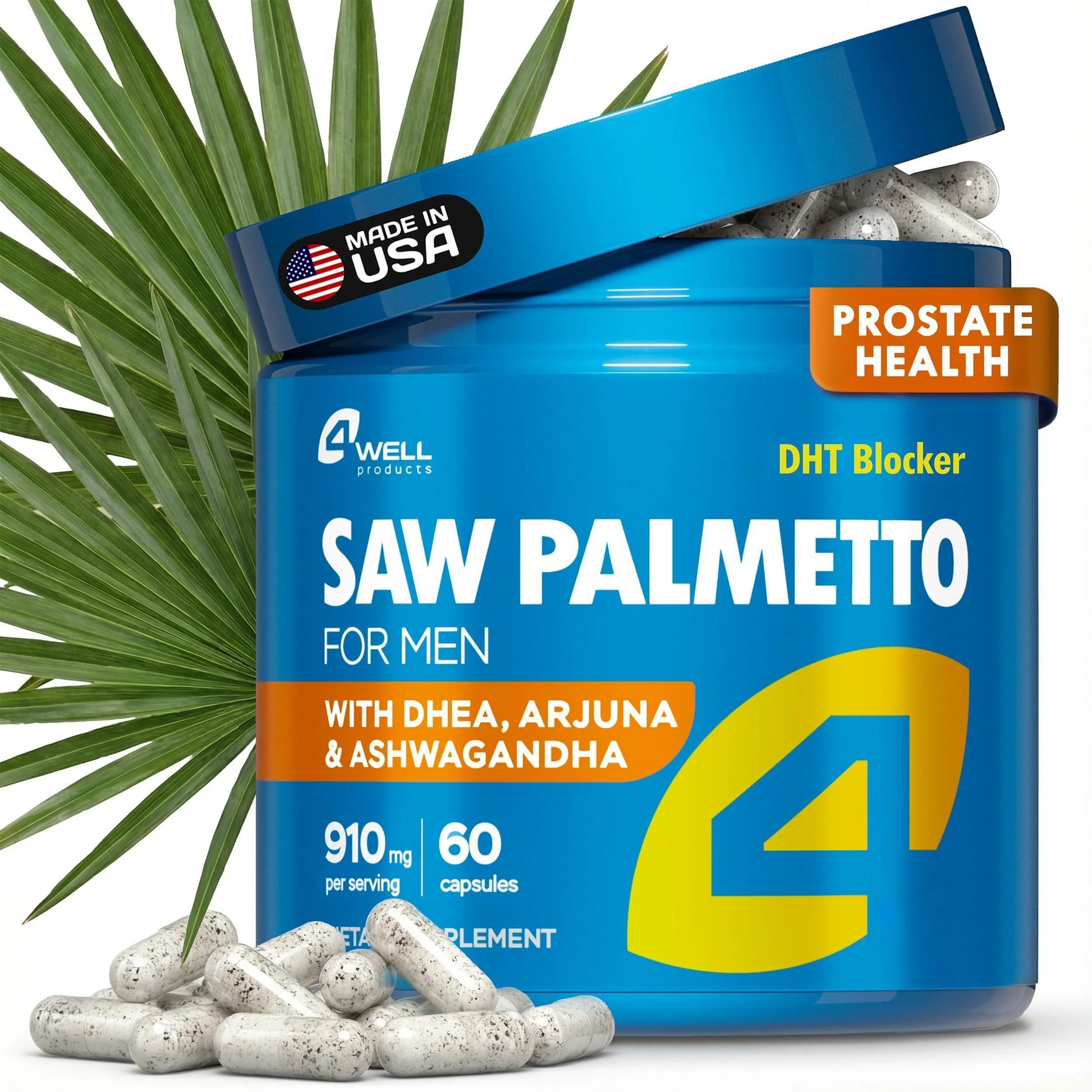 Saw Palmetto for Men & Prostate Health Supplements with Arjuna Extract Advanced Formula Saw Palmetto Arjuna Bark Extract W DHEA Ashwagandha 900Mg DHT Blocker for Hair Support